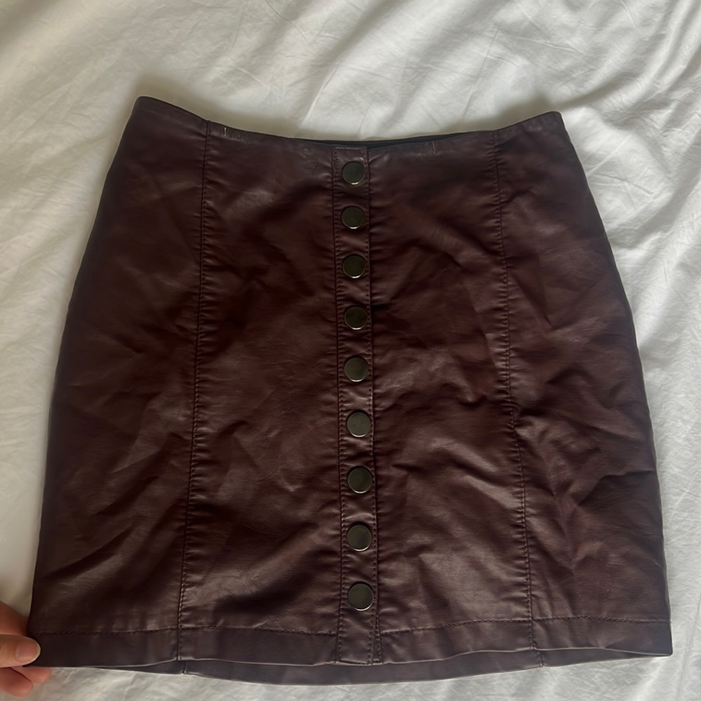 Maroon leather free people skirt
